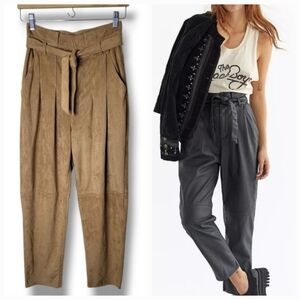 Free People Nightfall Faux Suede Paperbag Pants Camel Brown 0 Boho Streetwear